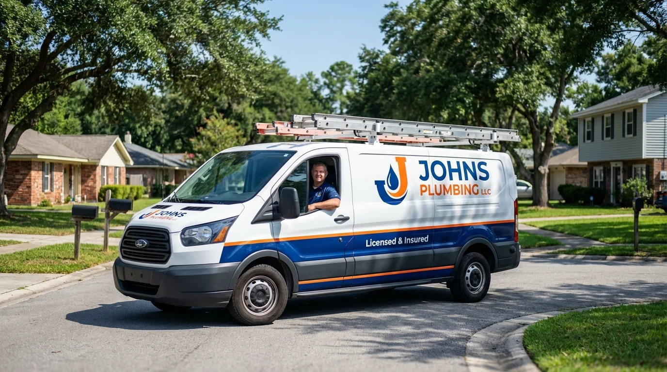 Johns Plumbing LLC service van in Northville, MI
