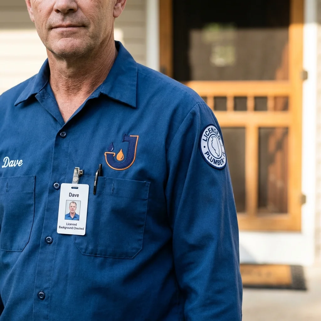 Licensed plumber showing ID badge in Northville, MI