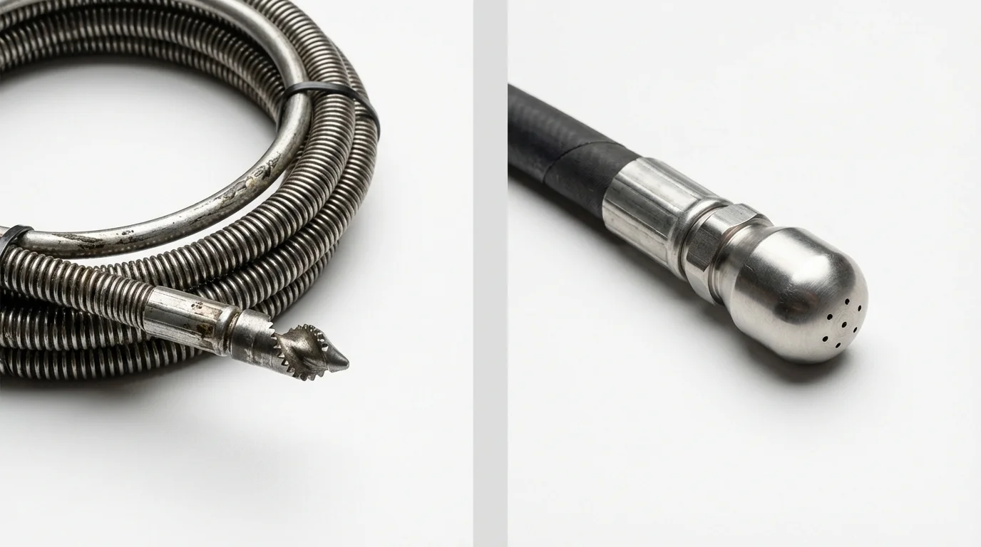 Drain snake cable and hydro jetting nozzle used for drain cleaning in Northville, MI