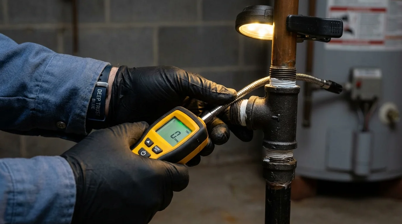 Gas leak detection with electronic sniffer by Johns Plumbing LLC in Northville