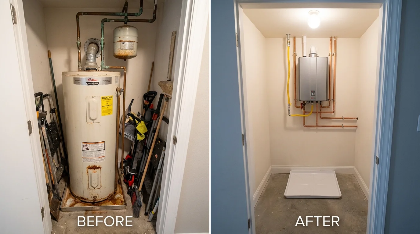Tank water heater versus wall-mounted tankless unit comparison for Northville, MI homeowners